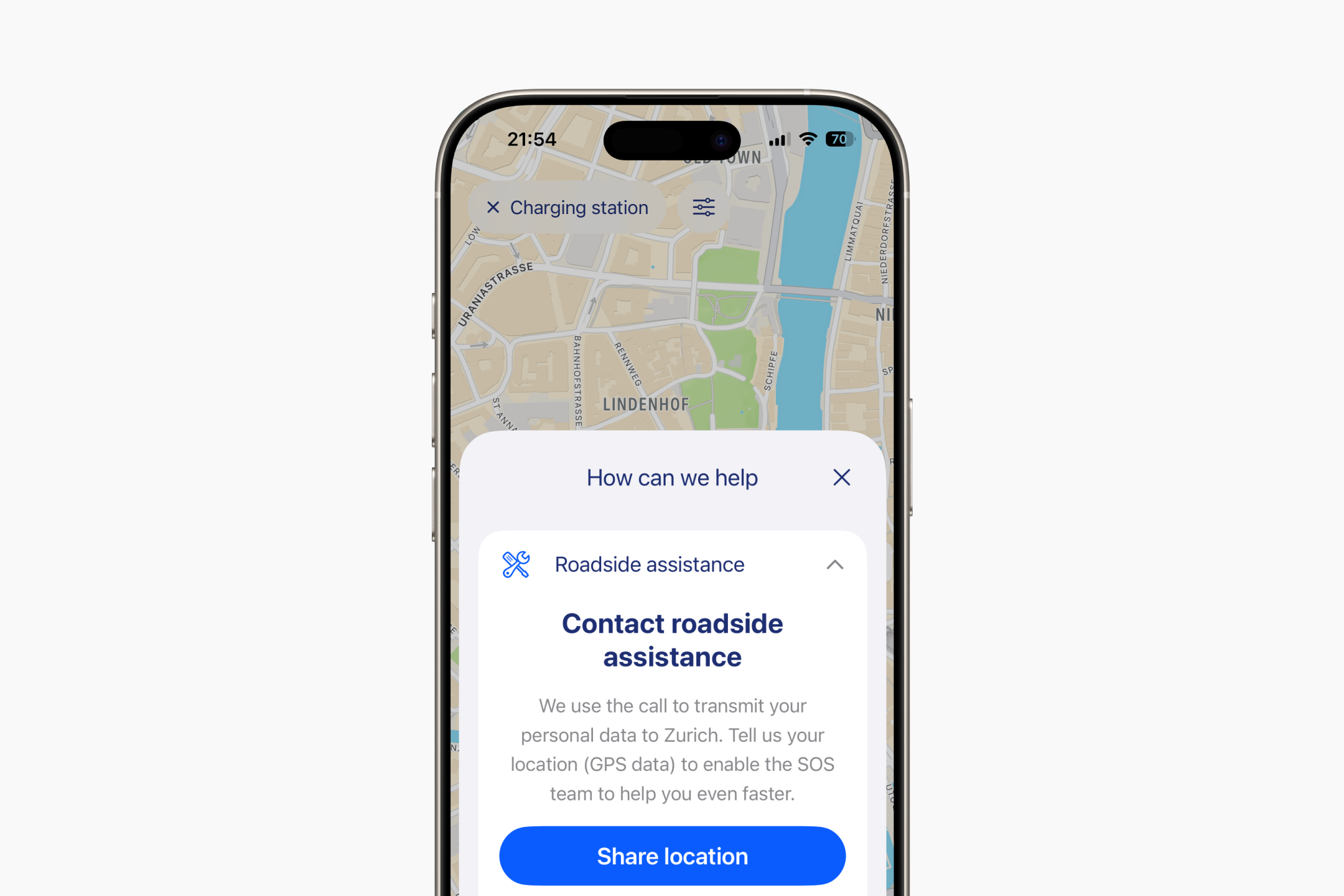 Roadside assistance screen